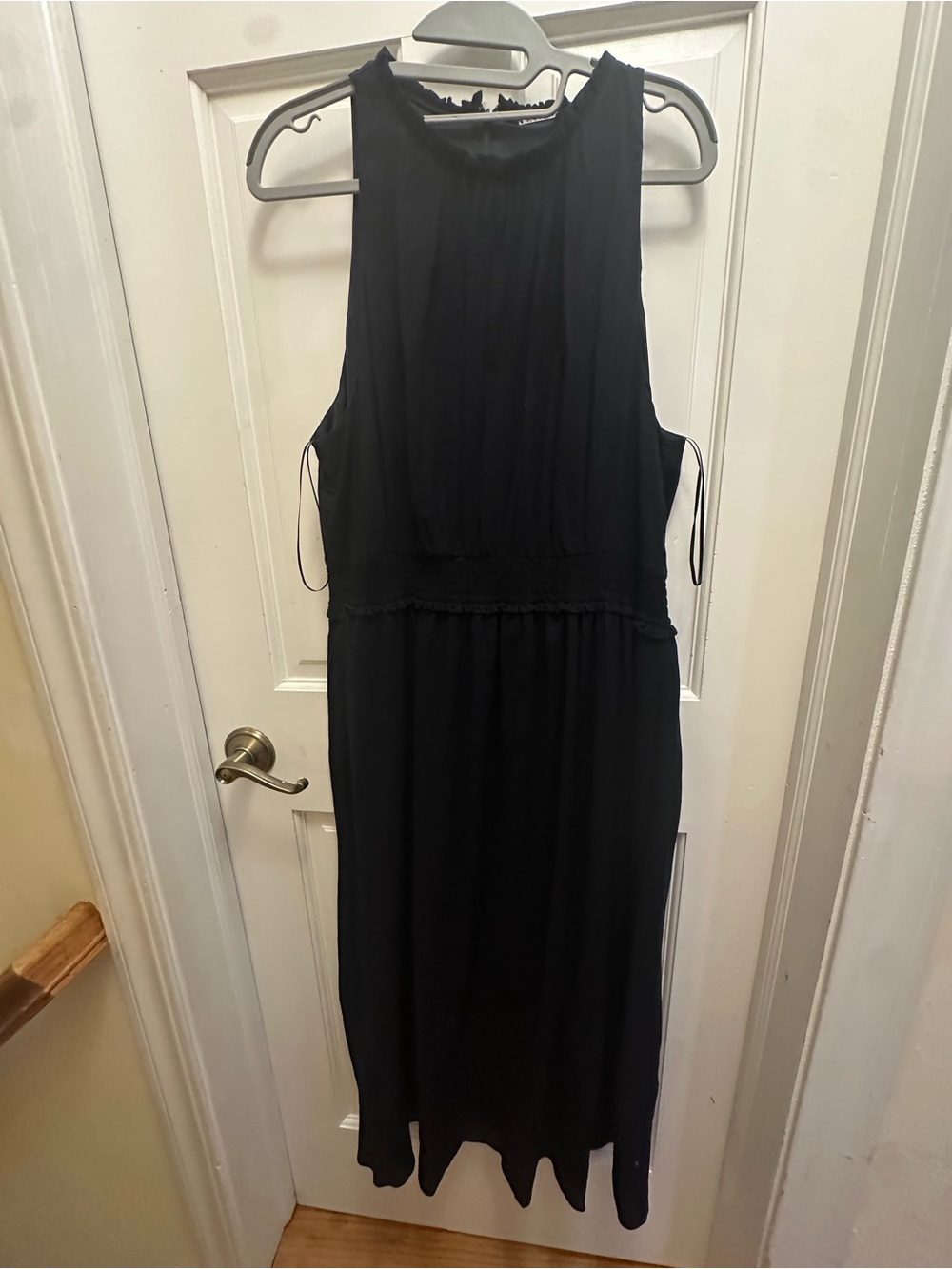 Elie Tahari navy halter Midi Dress with eyelet trim
